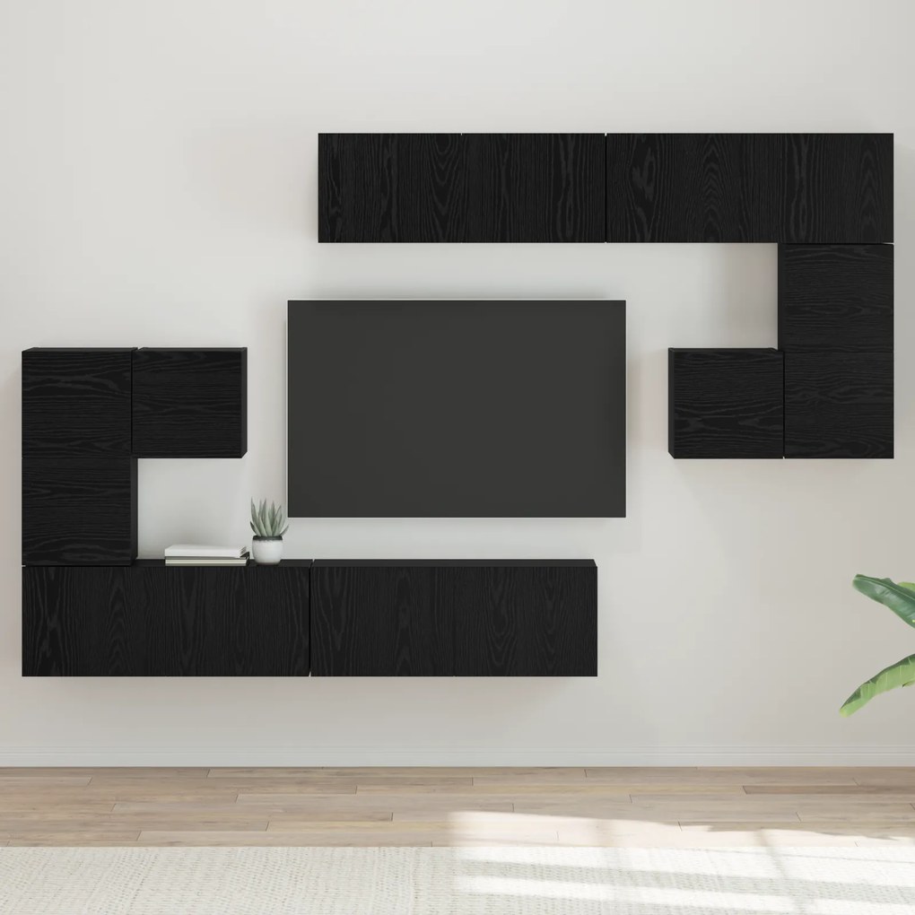 vidaXL Σετ επίπλου τηλεόρασης Επιτοίχιο 8 pcs Μαύρη Δρυς