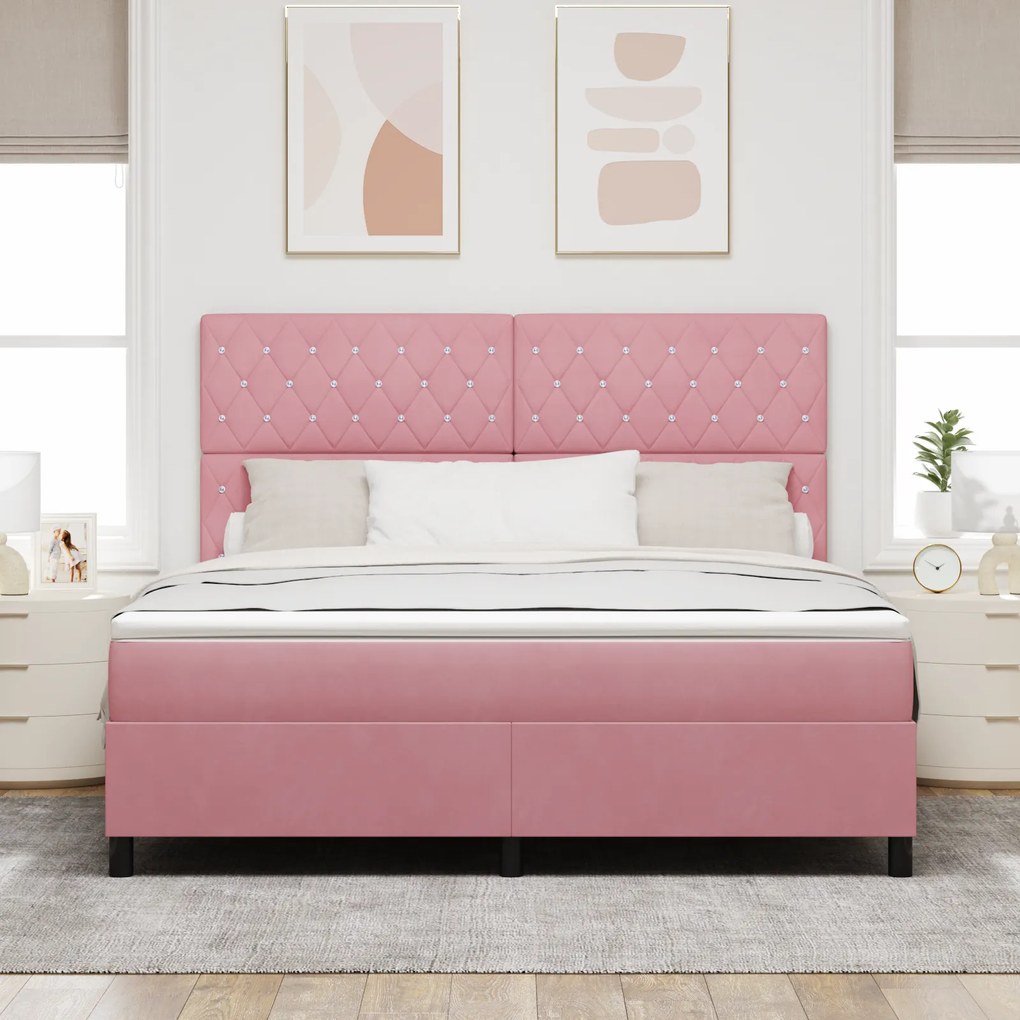 vidaXL κρεβάτι Box Spring με στρώμα & LED ροζ 180x200 εκ. βελούδο