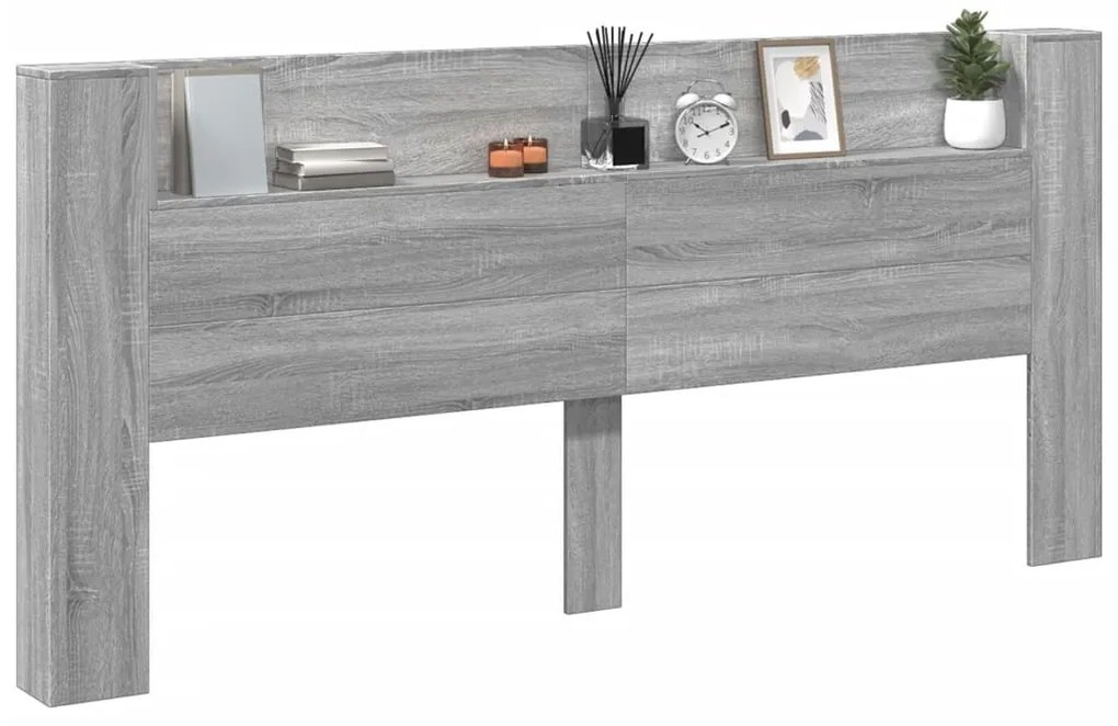 vidaXL Κεφαλάρι με Αποθηκ. Χώρο &amp; LED Γκρι Sonoma 220x16,5x103,5 εκ.