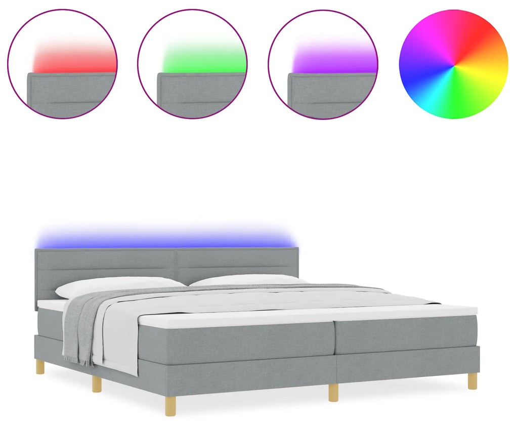 vidaXL Κρεβάτι Κουτιού με Στρώμα & LED Φως Γκρι 200x200 εκ. Ύφασμα