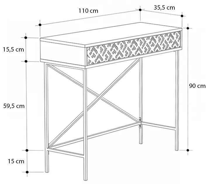 Κονσόλα Heaton Megapap μεταλλική - μελαμίνης χρώμα sapphire oak 110x35,6x90εκ.