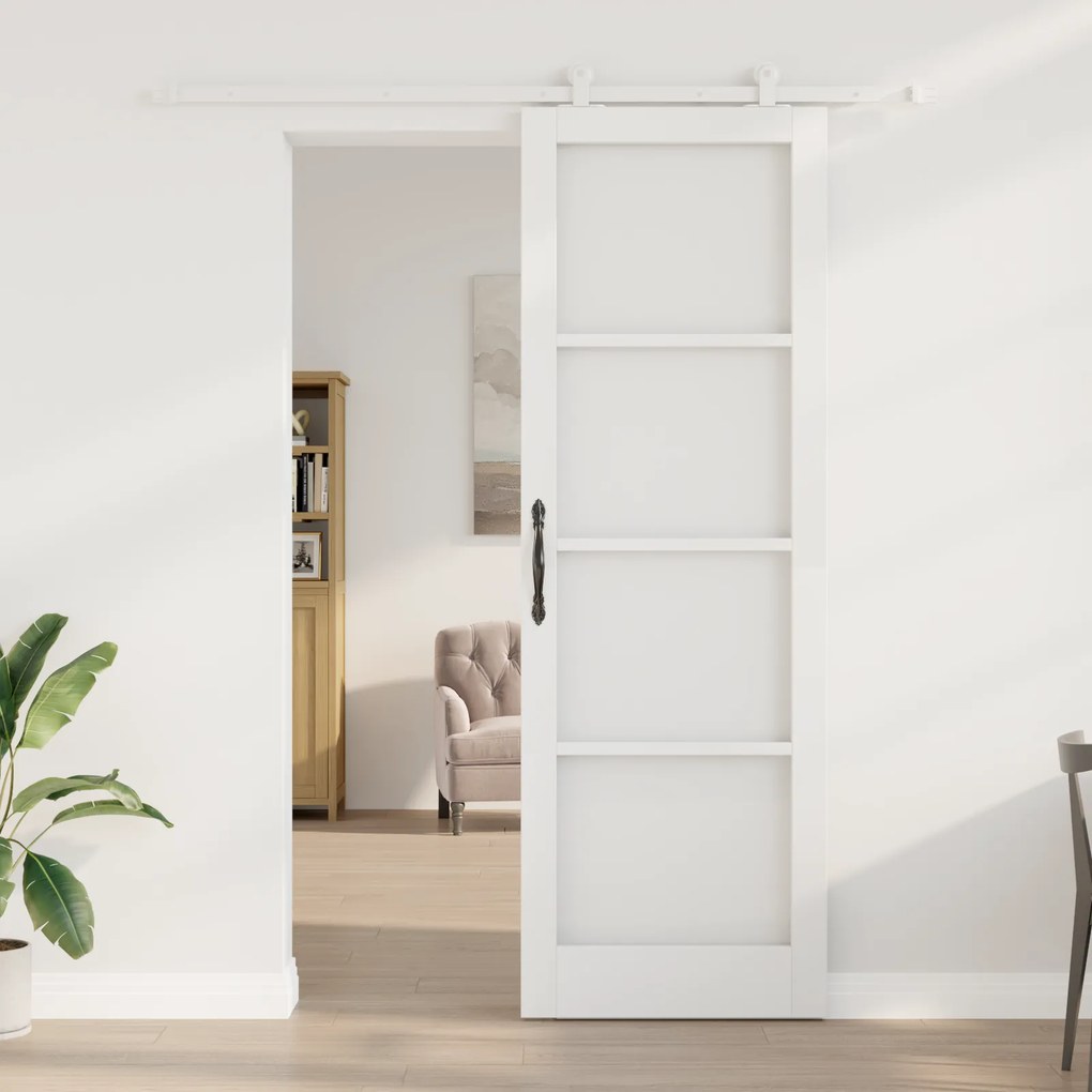 vidaXL Συρόμενη Πόρτα με Σετ Υλικών 'ORKDAL' Λευκή Σταθερή Ξυλεία & Γυαλί