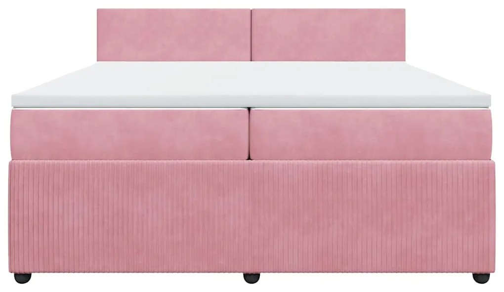 vidaXL Κρεβάτι Boxspring με Στρώμα Ροζ 200x200 εκ. Βελούδινο