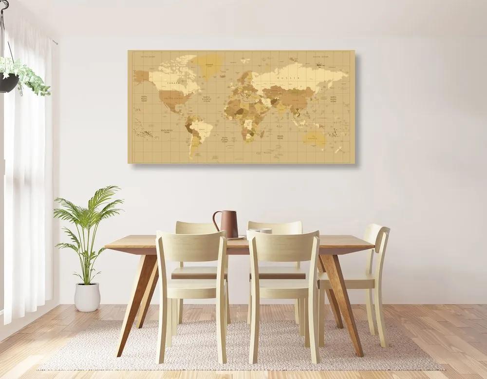 Εικόνα στον παγκόσμιο χάρτη φελλού σε μπεζ απόχρωση - 120x60  wooden