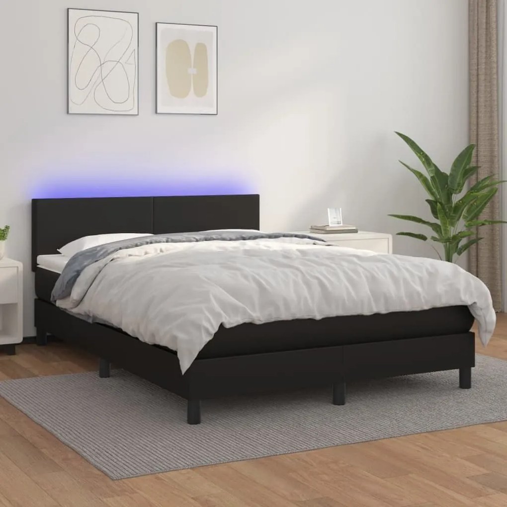 ΚΡΕΒΑΤΙ BOXSPRING ΜΕ ΣΤΡΩΜΑ &amp; LED ΜΑΥΡΟ 140X200 ΕΚ. ΣΥΝΘ. ΔΕΡΜΑ 3134105