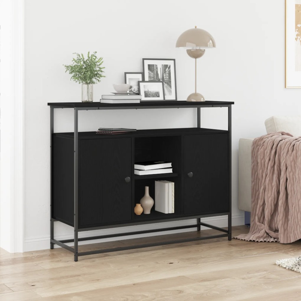 vidaXL Μπουφές Μαύρο Δρυς 100x35x80 εκ. Επεξεργασμένο Ξύλο και Ατσάλι