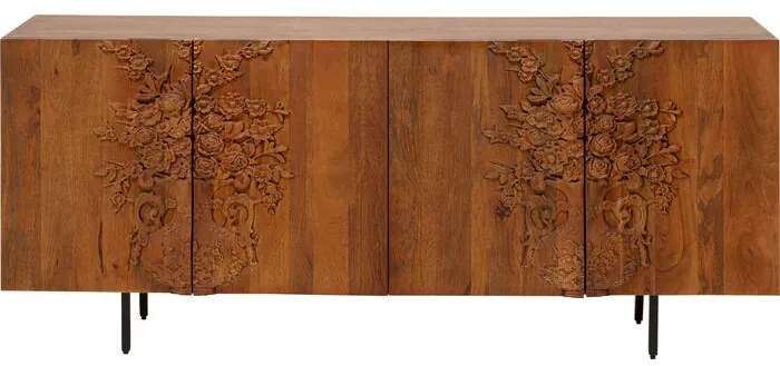 Μπουφές Flower Bouquet Μασίφ Ξύλο Καφέ 177x38x75εκ. - Καφέ
