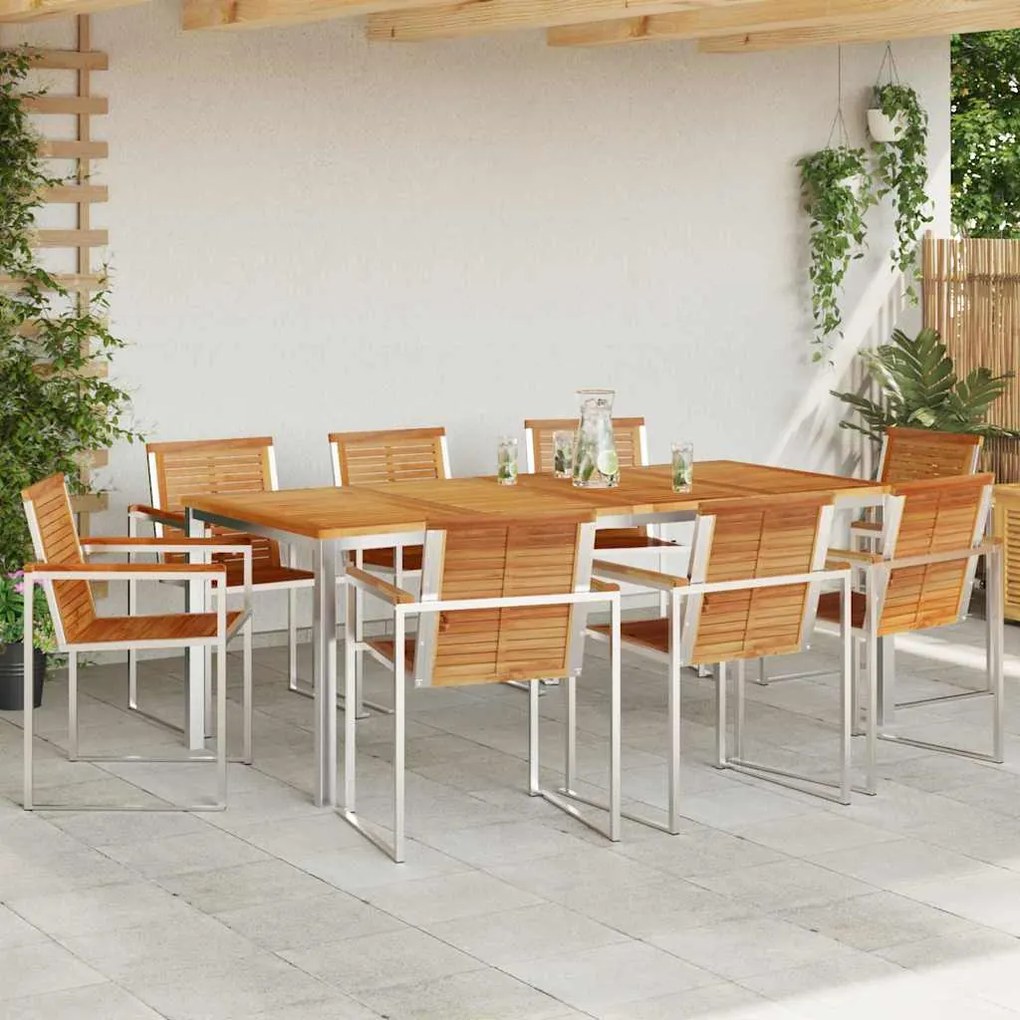 vidaXL Σέτ φαγητού για κήπο 9 pcs Συμπαγές Ξύλο Τικ