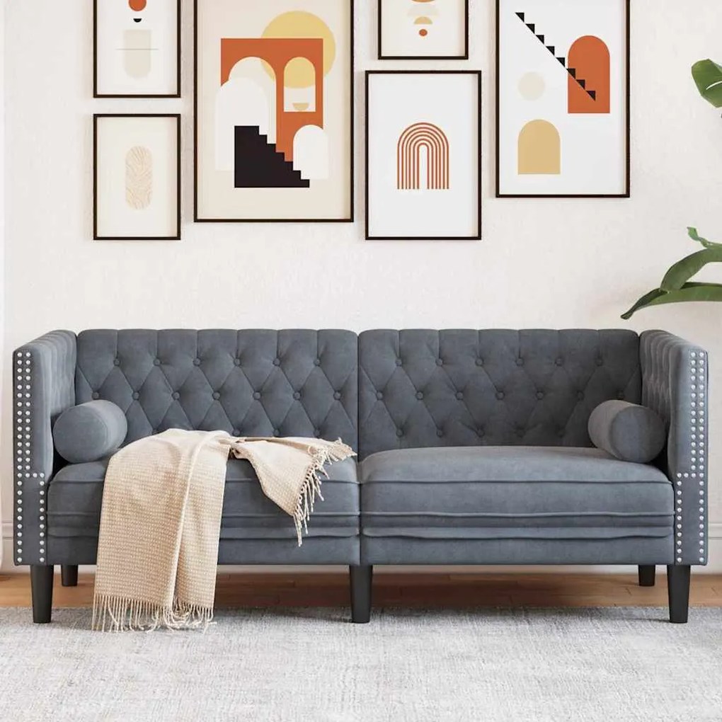 vidaXL Καναπές Chesterfield Σκούρο γκρι 174 x 74.5 x 70.5 εκ. Βελούδο