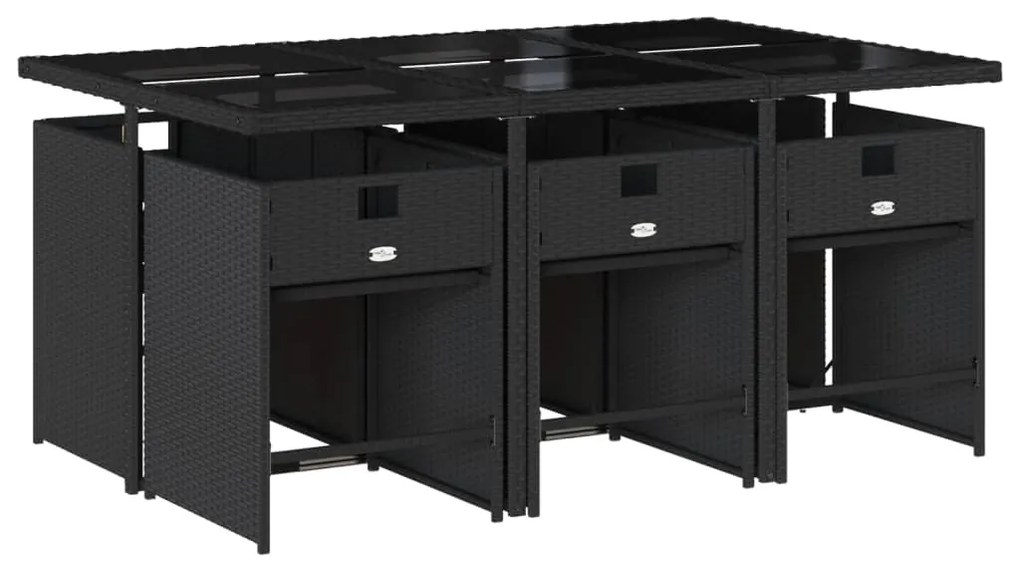 vidaXL Σετ Τραπεζαρίας Κήπου 7 Τεμ. Μαύρο Συνθετικό Ρατάν με Μαξιλάρια