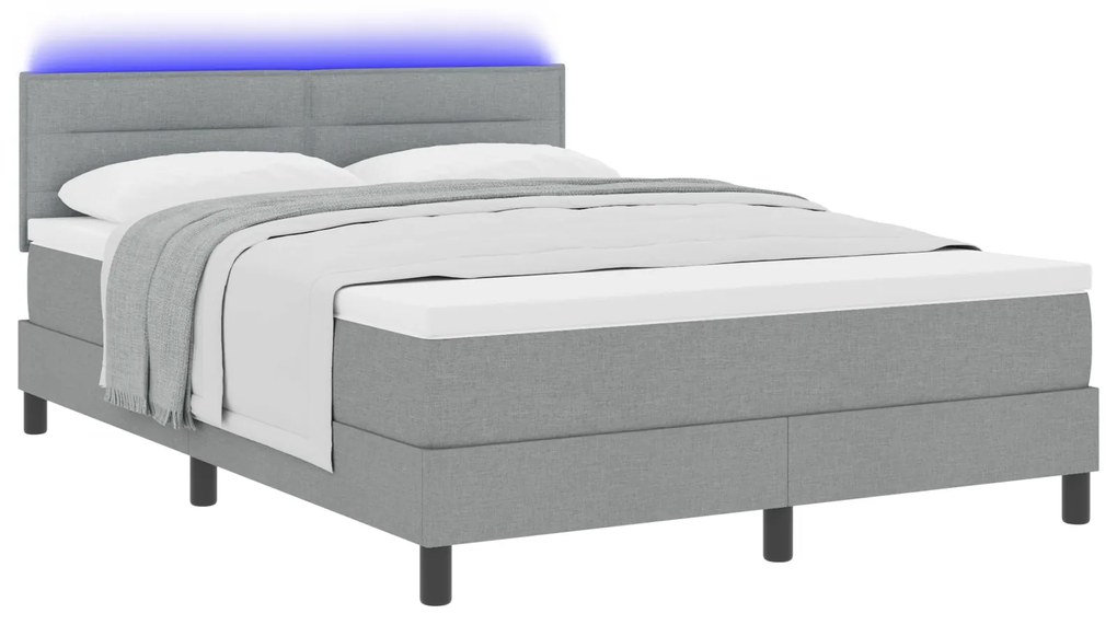 vidaXL κρεβάτι box spring  με στρώμα & LED φως γκρι 160x200 εκ. ύφασμα