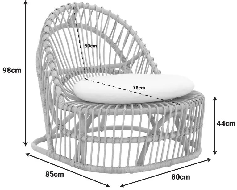 Πολυθρόνα Tromso P.E. Rattan Φυσικό με Εκρού Μαξιλάρι 80x85x98εκ. 80x85x98 εκ.