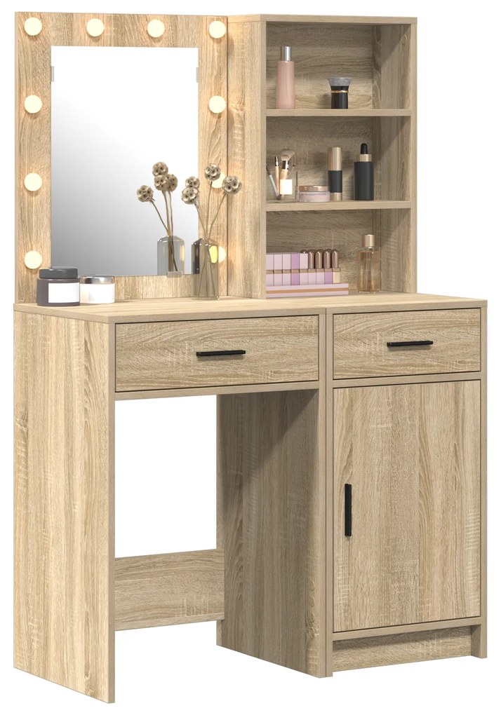 vidaXL Σετ Α dressing table 2 τεμαχίων με LED από μη επεξεργασμένο ξύλο Sonoma