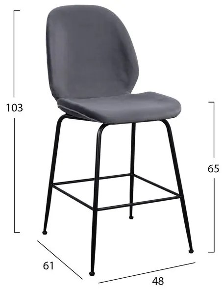 ΣΚΑΜΠΟ ΜΕΣΑΙΟΥ ΥΨΟΥΣ NORA HM8524.01 ΒΕΛΟΥΔΟ ΓΚΡΙ & ΜΑΥΡΟ ΜΕΤΑΛΛΙΚΟ ΣΚΕΛΕΤΟ 48x61x103Υ εκ.