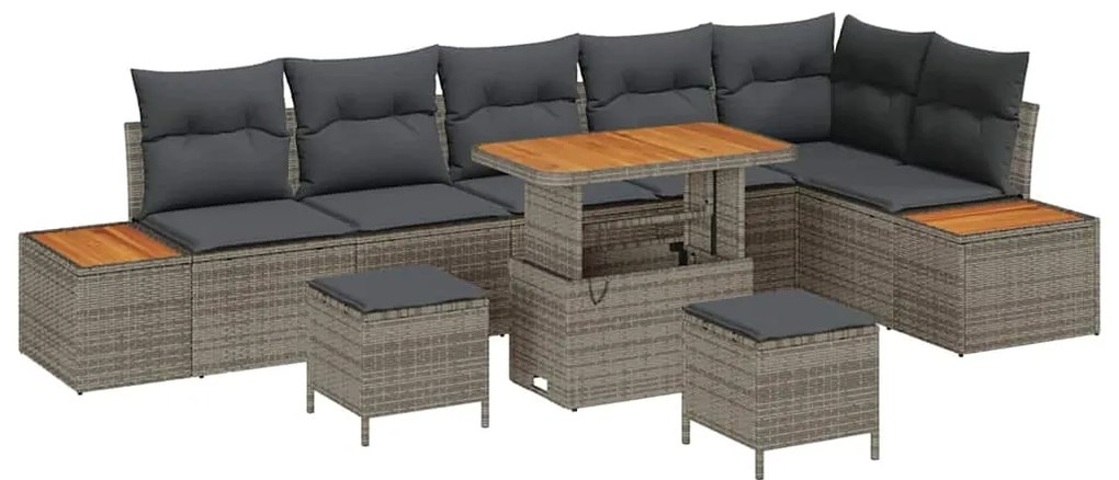 vidaXL Σετ Καναπέ Κήπου με μαξιλάρι 9 pcs Γκρι Πολυ ράταν