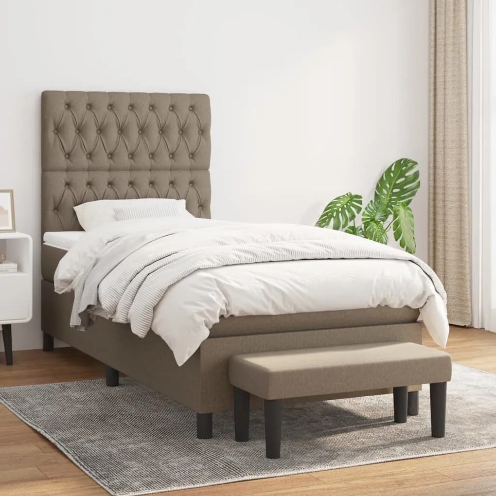 Κρεβάτι Boxspring με Στρώμα Taupe 90x190 εκ.Υφασμάτινο - Μπεζ-Γκρι