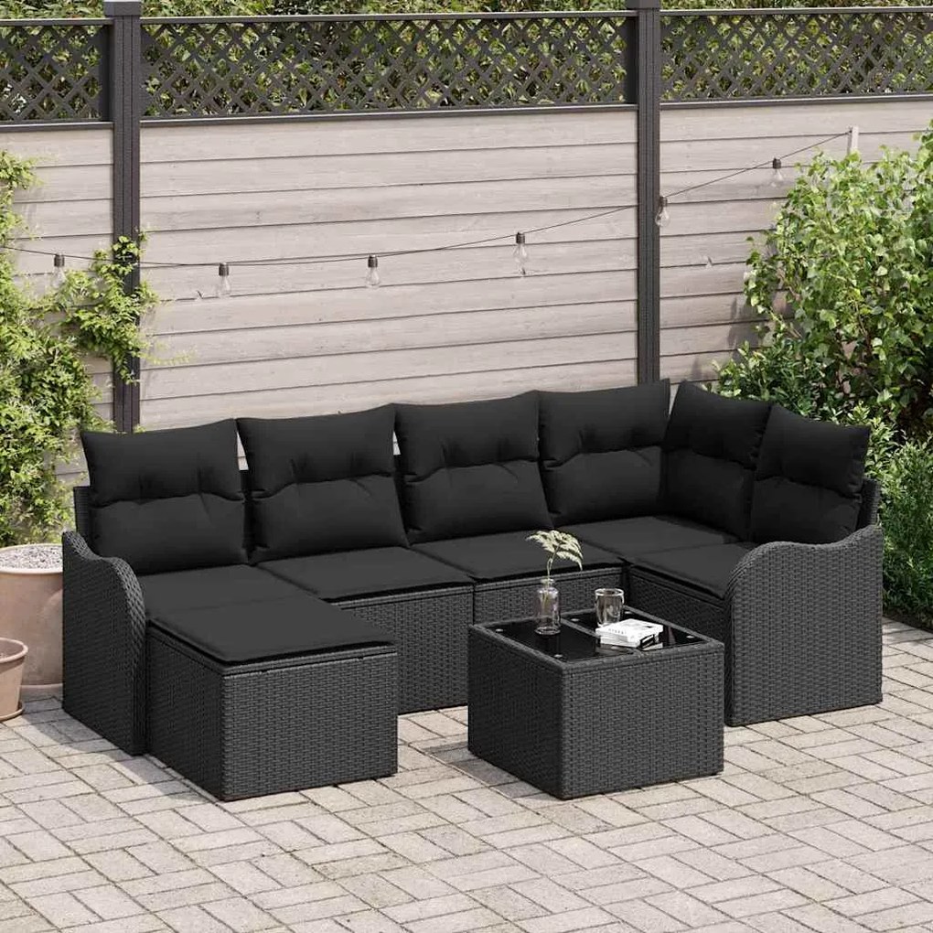 vidaXL Set σαλονιού κήπου 7 τεμαχίων με μαξιλάρια σε μπεζ πολυ-ράτταν.