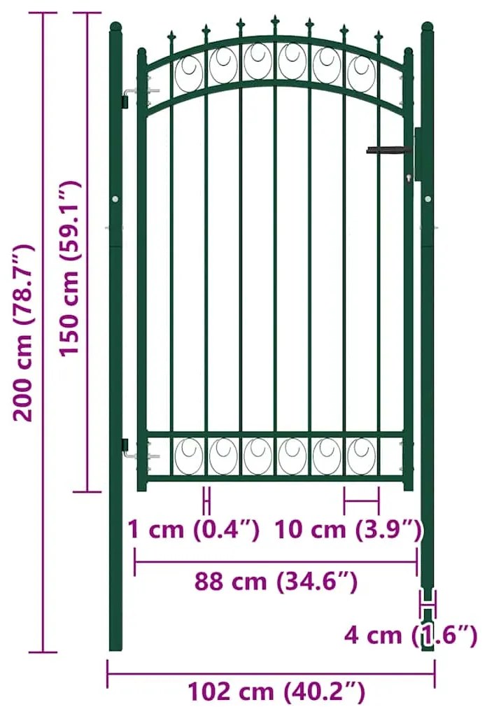 vidaXL Πόρτα Περίφραξης με Ακίδες Πράσινη 100 x 150 εκ. Ατσάλινη