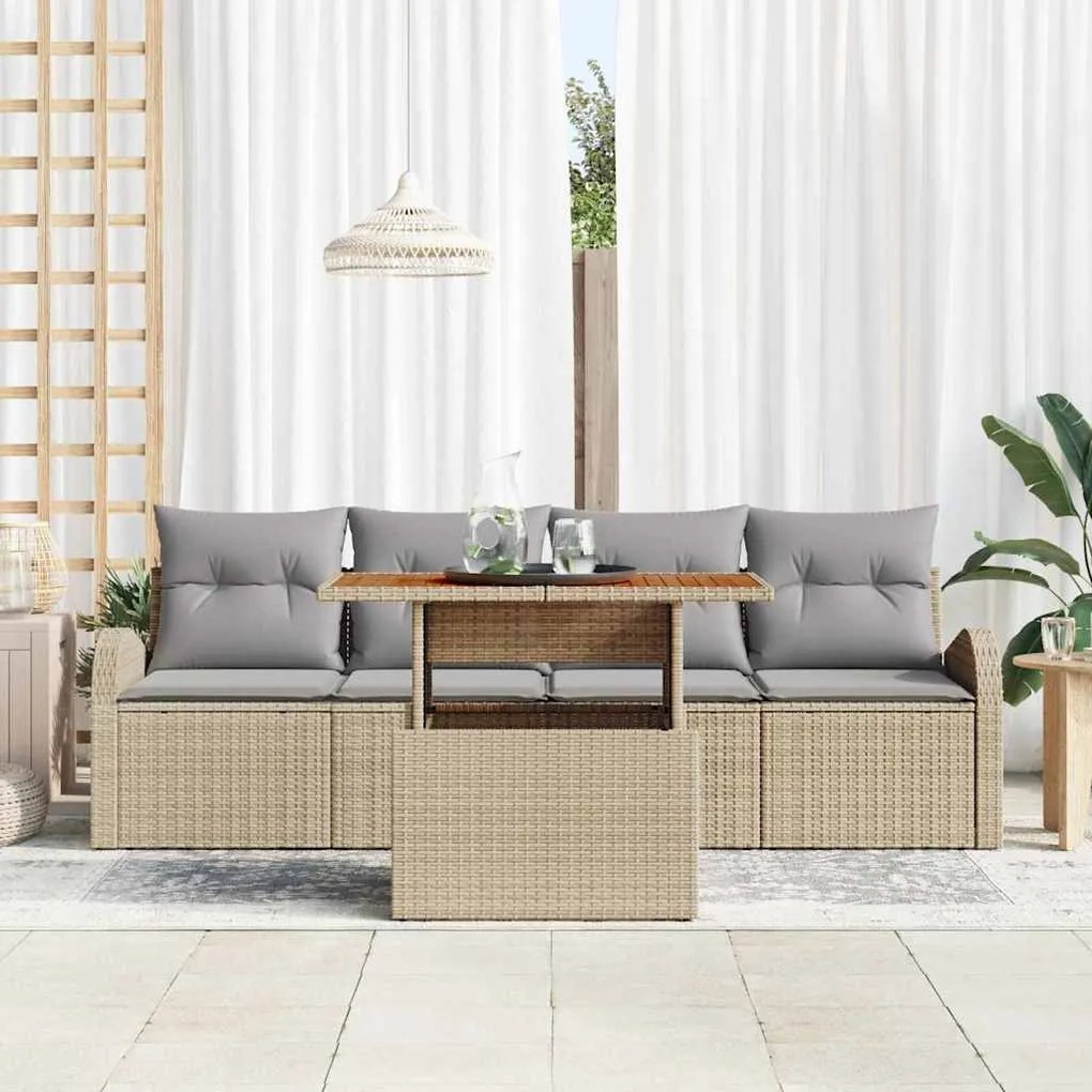 vidaXL Σετ Καναπέ Κήπου με αποθήκευση 5 pcs Μπεζ Πολυ ράταν