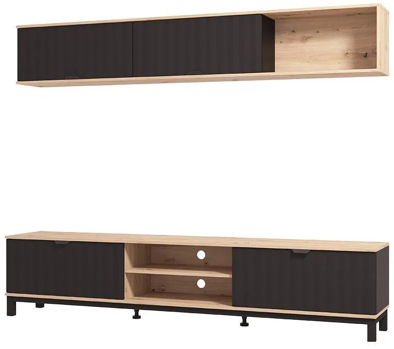 Κέντρο Ψυχαγωγίας - Σύνθεση Monaco Artisan Oak - Μαύρο Μάτ 218x40x200 εκ.
