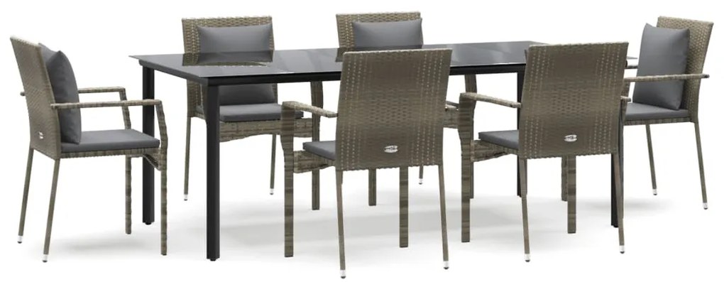 vidaXL Σετ Τραπεζαρίας Κήπου 7 τεμ Μαύρο&Γκρι Συνθ. Ρατάν με Μαξιλάρια