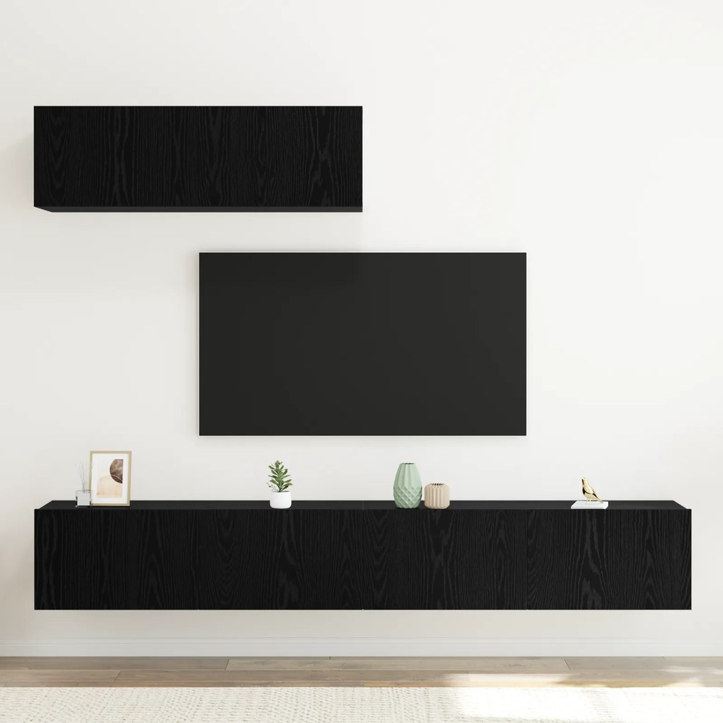 vidaXL Σετ 3 τεμαχίων TV τοίχου Μαύρης Δρύς Επεξεργασμένου Ξύλου