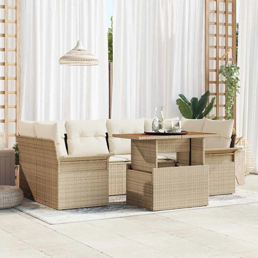 vidaXL Σετ Καναπέ Κήπου με αποθήκευση 7 pcs Μπεζ Πολυ ράταν