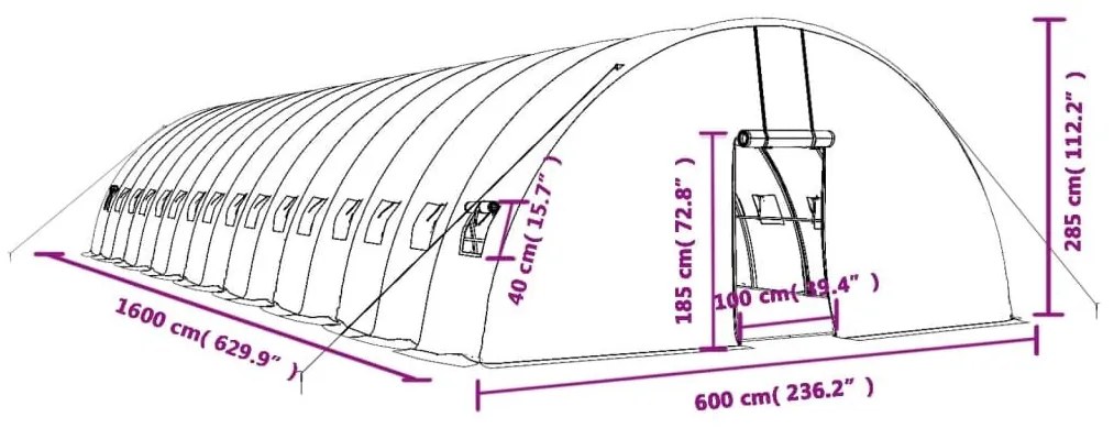 Θερμοκήπιο με Ατσάλινο Πλαίσιο Λευκό 96 μ² 16 x 6 x 2,85 μ. - Λευκό