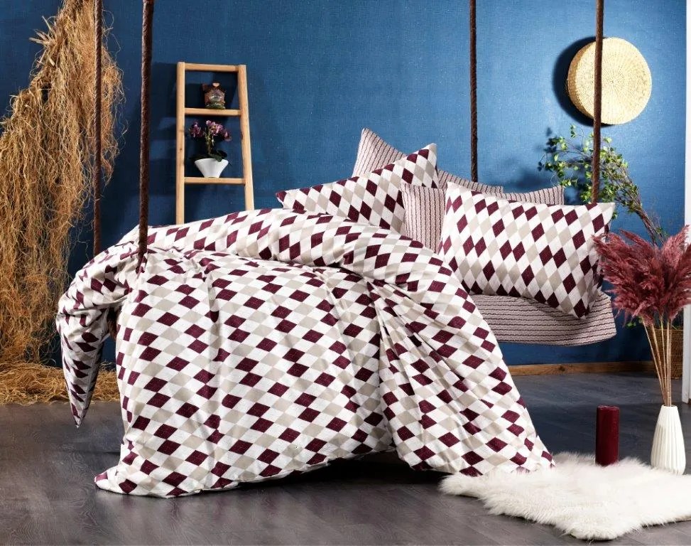 Σετ Σεντόνια Polycotton Υπέρδιπλα 220x240εκ. Εμπριμέ Diamond 326 Burgundy Dimcol