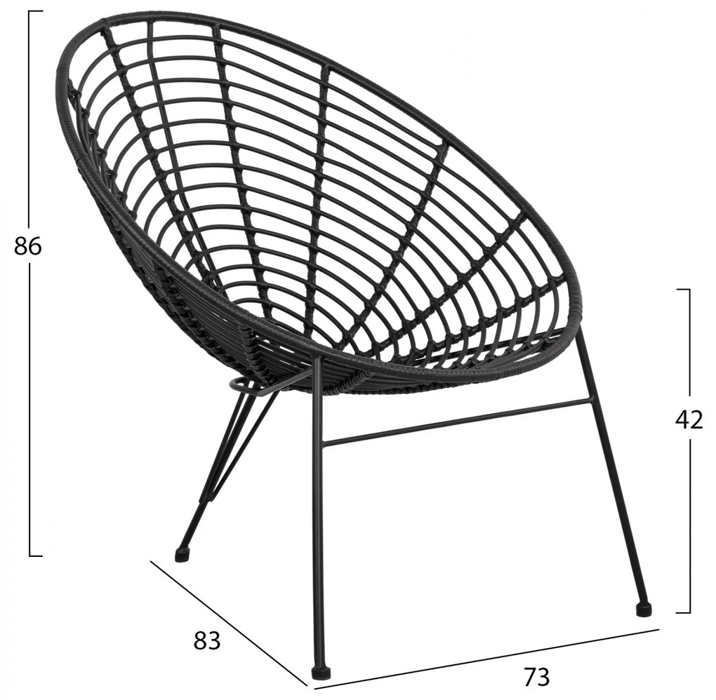 Καρέκλα - Πολυθρόνα ALLEGRA C5458.02 Μεταλλική με Wicker Μαύρο Τύπου Φωλιά 73x83x86Υ εκ. 73x83x86 εκ.