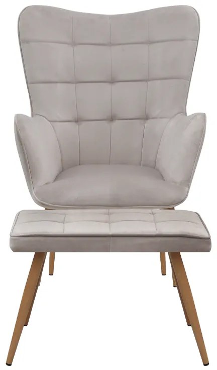 Πολυθρόνα - Μπερζέρα με υποπόδιο Lily Megapap μπεζ βελούδο - μεταλλικό πόδι χρώμα φυσικό 70x62x98εκ.