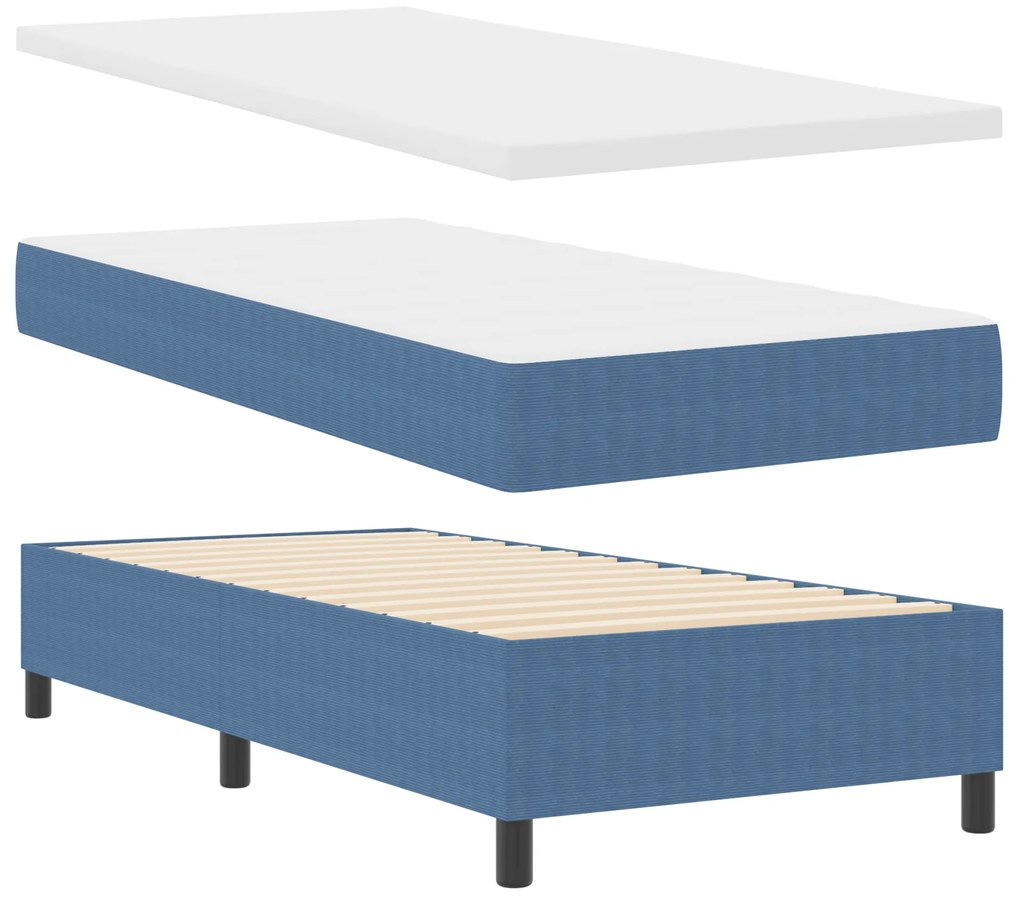vidaXL Κρεβάτι Box Spring με Στρώμα σε Μπλε, 90 x 200 εκ., Βελούδο