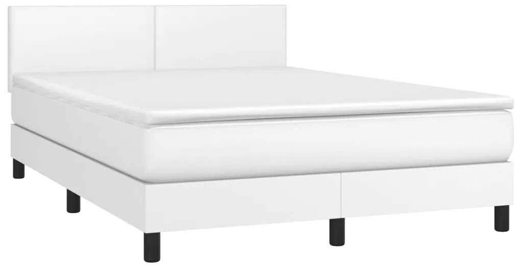 vidaXL Κρεβάτι Boxspring με Στρώμα &amp; LED Λευκό 140x200 εκ. Συνθ. Δέρμα