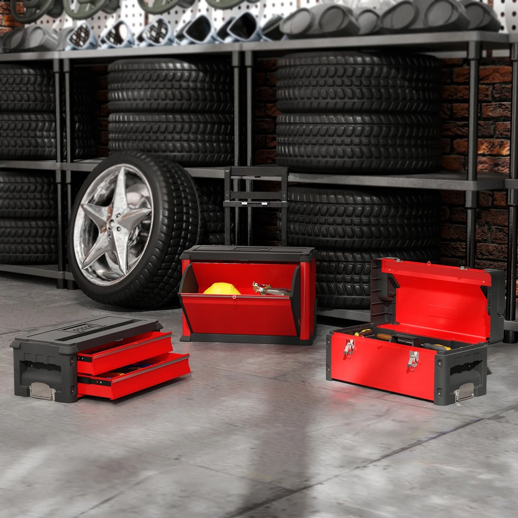 HOMCOM Σετ εργαλειοθήκης 3 επιπέδων, με τροχούς, που κουμπώνουν, ατσάλι, πλαστικό