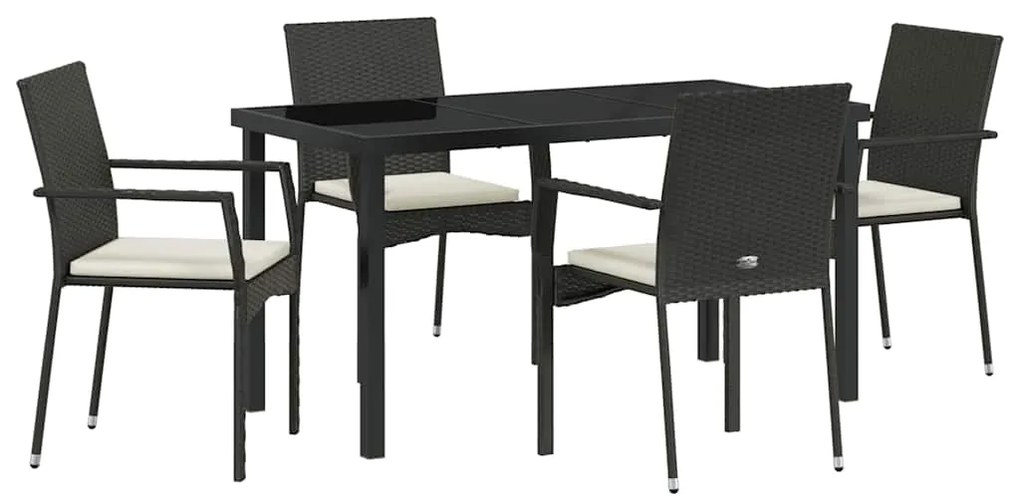 vidaXL Σέτ φαγητού για κήπο με μαξιλάρι 5 pcs Μαύρο συνθετικό ρατάν