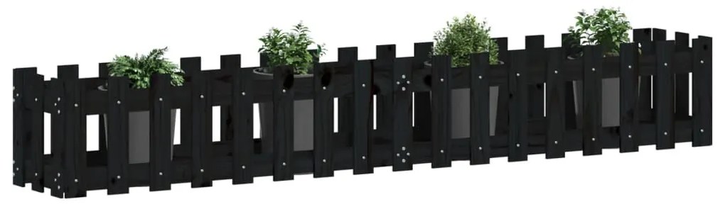 vidaXL Ζαρντινιέρα με Σχέδιο Φράχτη Μαύρη 200x30x30 εκ. Μασίφ Πεύκο