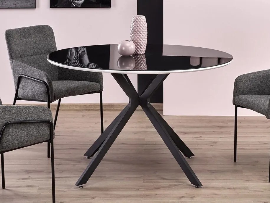 Τραπέζι Houston 753, Μαύρο, Άσπρο, 76cm, Επεξεργασμένο γυαλί, Ινοσανίδες μέσης πυκνότητας, Μέταλλο