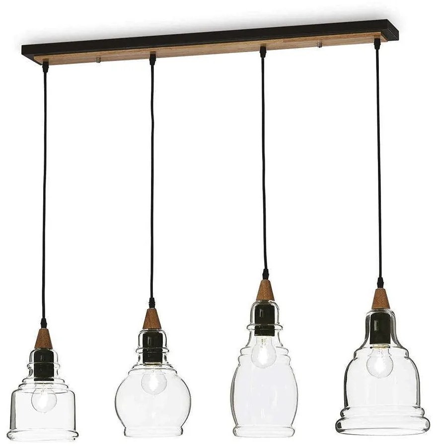 Φωτιστικό Οροφής-Ράγα Gretel 122557 82x50/131x25cm 4xE27 60W Clear-Black Ideal Lux