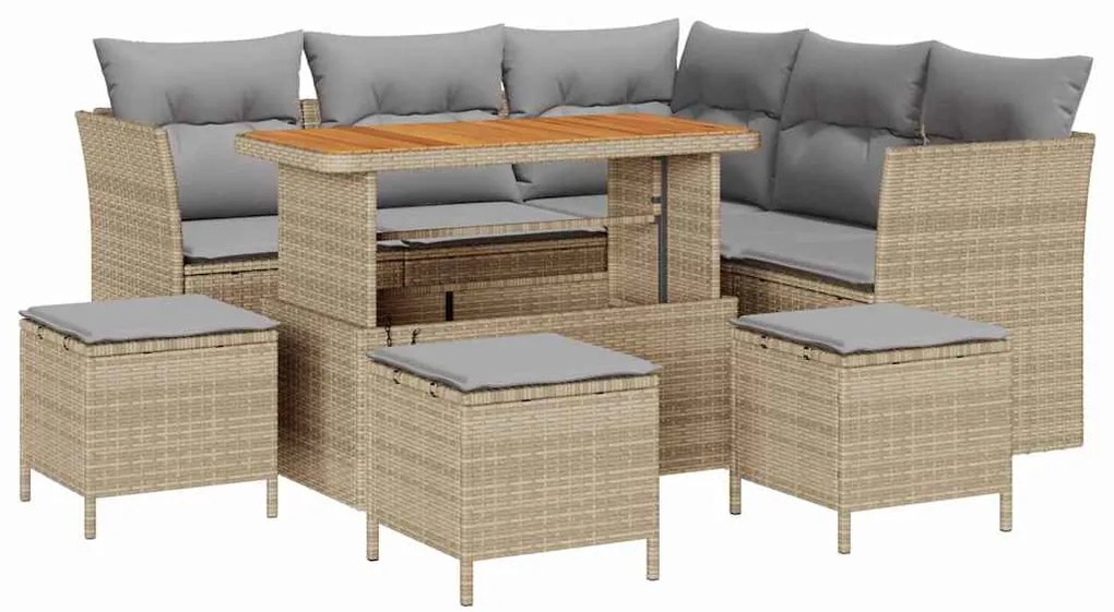 vidaXL Σετ Καναπέ Κήπου Ρυθμιζόμενο ύψος 9 pcs Μπεζ συνθετικό ρατάν