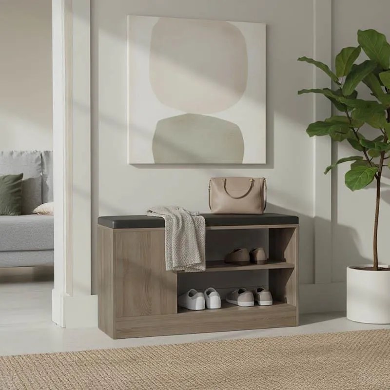 Παπουτσοθήκη-σκαμπό Deboule 8 ζευγών σε sonoma-μαύρη απόχρωση 90x30x46εκ 90x30x46 εκ.