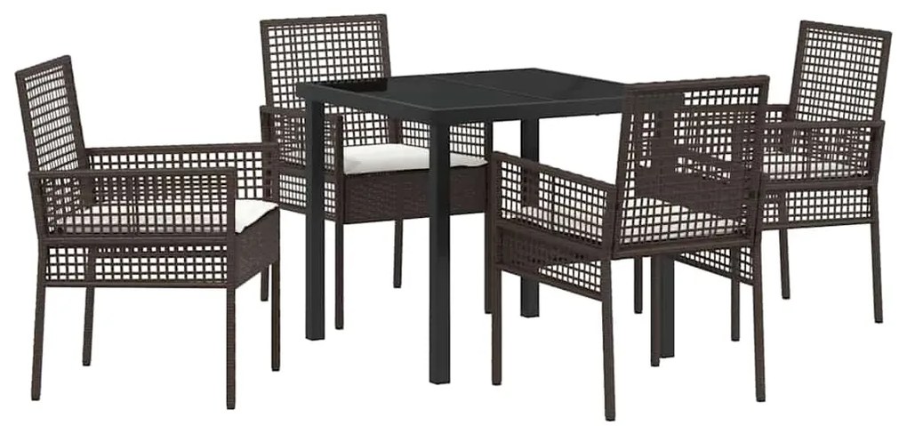 vidaXL Σέτ φαγητού για κήπο με μαξιλάρι 5 pcs Καφέ Πολυ ράταν