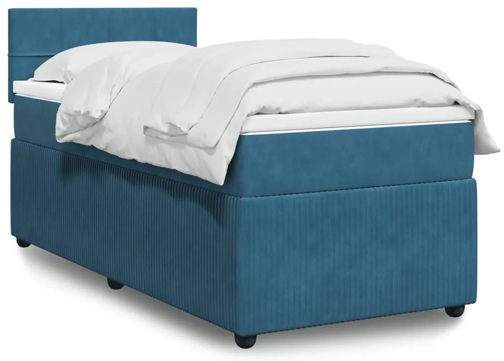 vidaXL Κρεβάτι Boxspring με Στρώμα Μπλε 80 x 200 εκ. Βελούδινο
