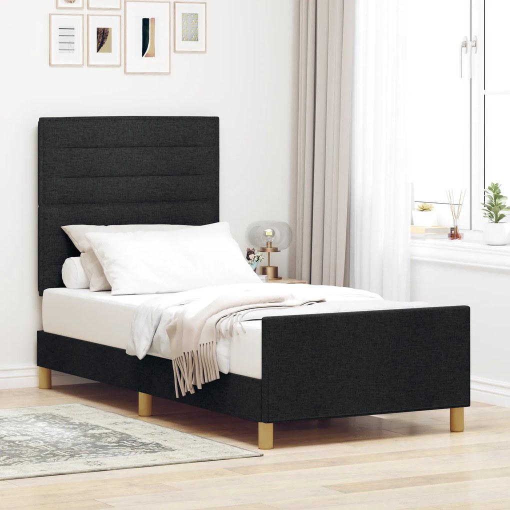 vidaXL Σκελετός Κρεβατιού με κεφαλάρι Μαύρο 80 x 200 cm ύφασμα