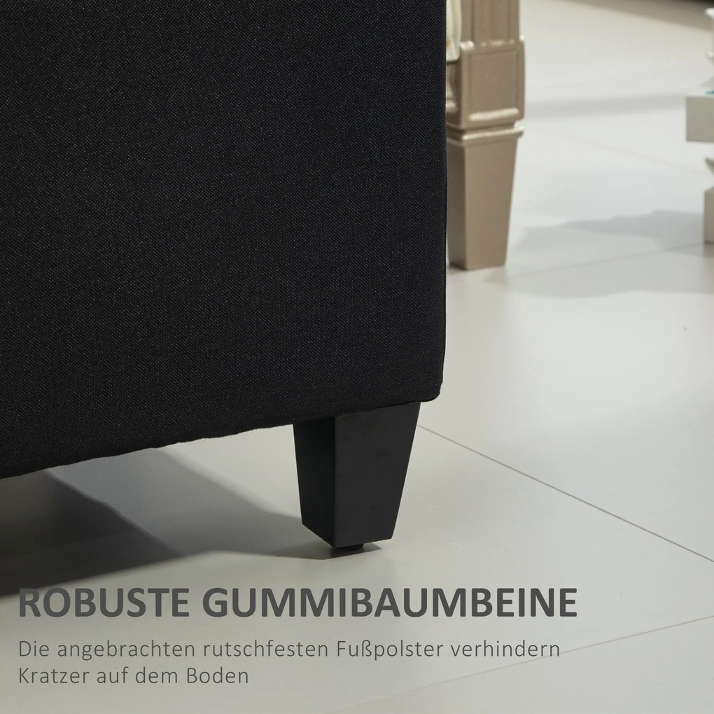 HOMCOM Πολυθρόνα με αποθηκευτικό χώρο, Τραπεζάκι, πολυεστερικό ύφασμα τύπου λινάτσας, Ξύλο καουτσούκ, Μαύρο, 100 x 40 x 44 cm