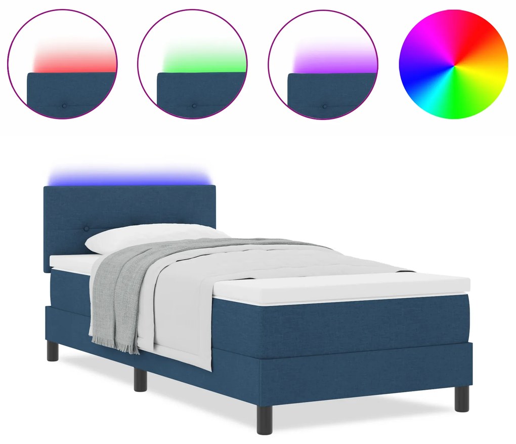 vidaXL Κρεβάτι με Στρώμα & LED Μπλε 90x200 εκ. Υφασμάτινο