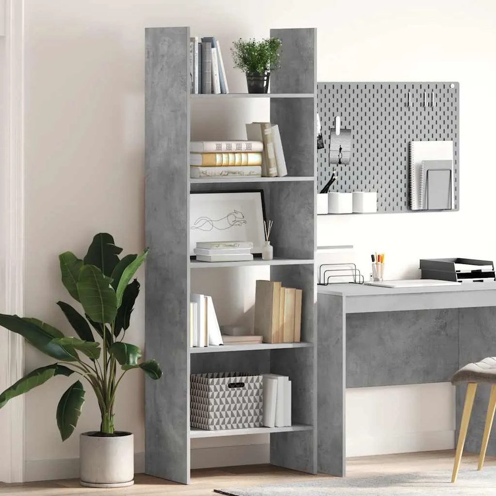 vidaXL Βιβλιοθήκη Γκρι Σκυροδέματος 60 x 35 x 180 εκ. από Επεξ. Ξύλο