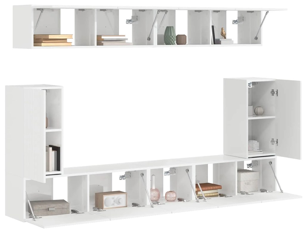 vidaXL Σετ επίπλου τηλεόρασης Επιτοίχιο 5 pcs Υψηλής γυαλάδας λευκό