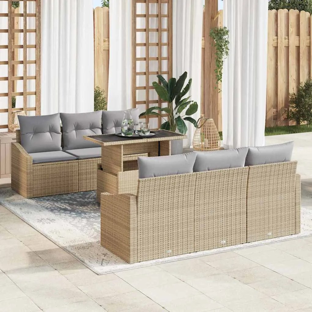 vidaXL Σετ Καναπέ Κήπου 7 pcs μπεζ και ανοιχτό γκρι 100 x 55 x 73 εκ