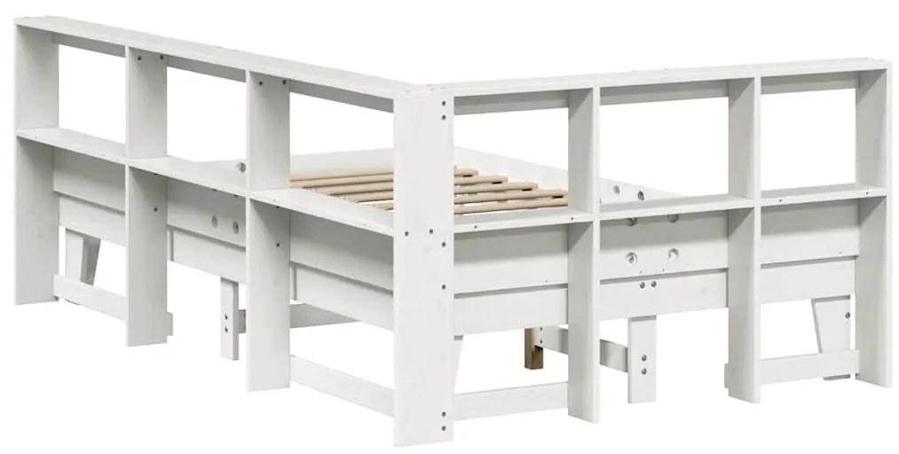 Κρεβάτι Βιβλιοθήκη Χωρίς Στρώμα Λευκό 135x190 εκ Μασίφ Πεύκο - Λευκό