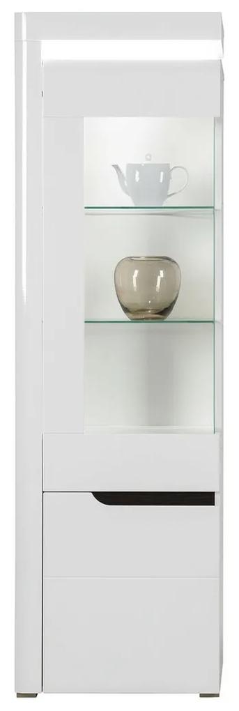 Βιτρίνα Orlando K105, 60x196x39cm, Γυαλιστερό λευκό, Άσπρο, Επεξεργασμένο γυαλί, Ινοσανίδες μέσης πυκνότητας, Πλαστικοποιημένη μοριοσανίδα, Με πόρτες